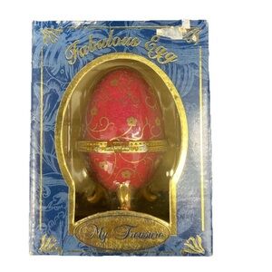 Handcrafted Red Decorative Egg Jewelry Box with Gold Accents